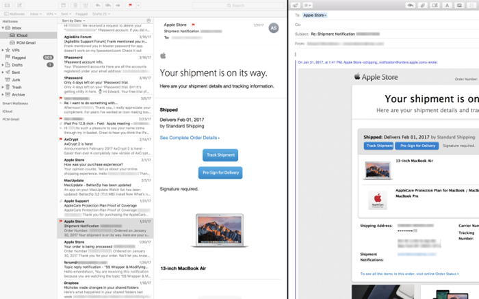 Screenshot of the new MacOS High Sierra Mail app